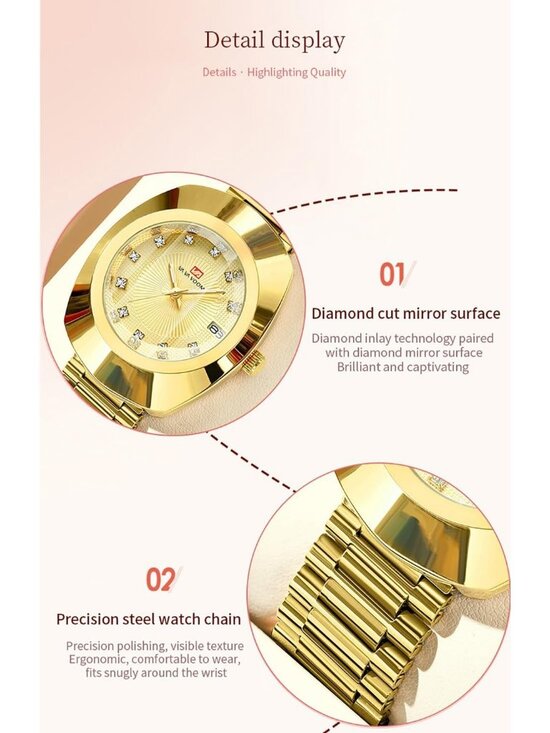 Women\'s Gold Casual Stainless Steel Oval Style Waterproof Quartz Wrist Watch